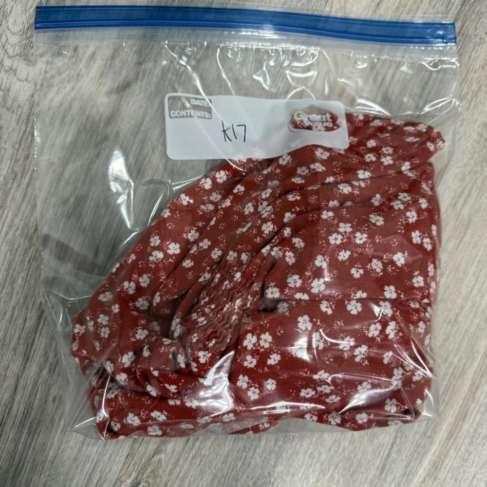 Abercrombie Fitch Red Floral Button Mini Dress Short Sleeve Smocked Waist Size M - Picture 8 of 8